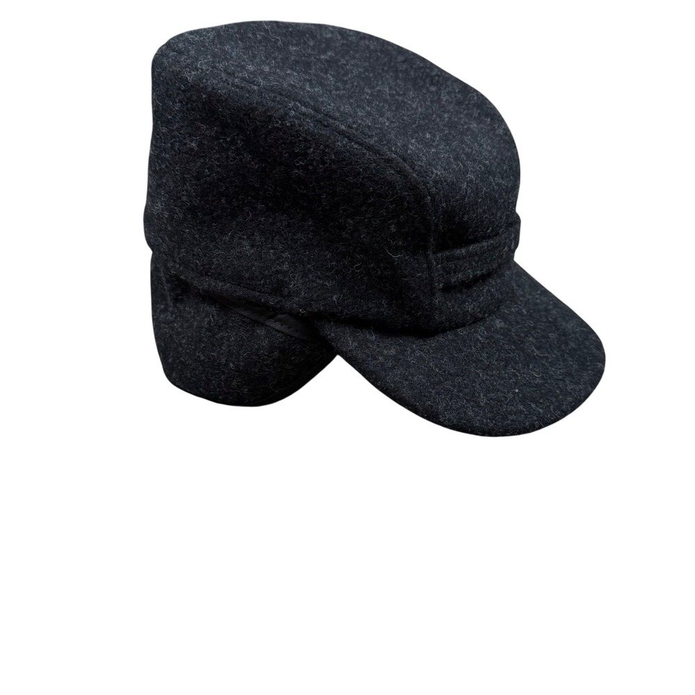 Filson Insulated Mackinaw Wool Cap Charcoal Grey Ear Flaps Made in USA Large